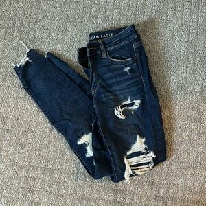 American Eagle stretch ripped skinny jeans in dark blue